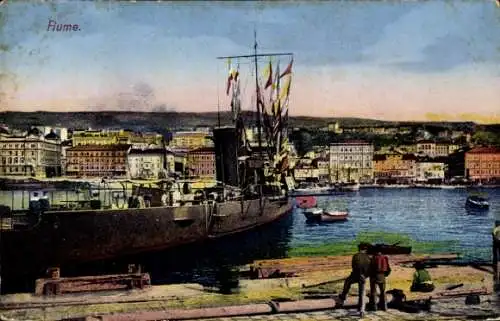 Ak Rijeka Fiume Kroatien, Hafen, Torpedo-Fahrzeug der SMS Meteor-Klasse, Kuk Marine
