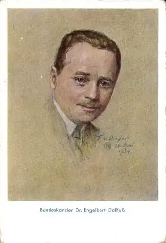 Künstler Ak von Dreger, Bundeskanzler Dr. Engelbert Dollfuß, Portrait