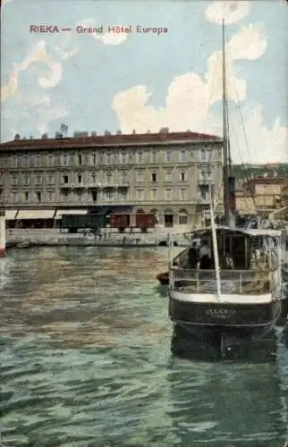 Ak Rijeka Fiume Kroatien, Grand Hotel Europa, Hafen