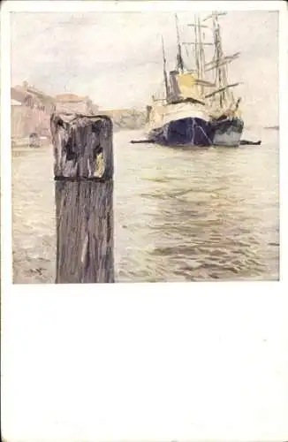 Künstler Ak Jehudo Epstein, Kuk Passagierdampfer und Segler im Giudeccakanal