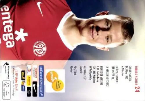 Autogrammkarte Fußballer Tobias Schilk, 1. FSV Mainz 05