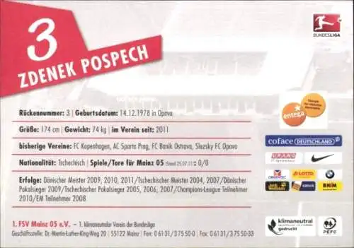 Autogrammkarte Fußballer Zdenek Pospech, 1. FSV Mainz 05
