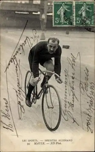 Ak Bahnradfahrer, Sprinter Mayer, Deutschland, Autogramm