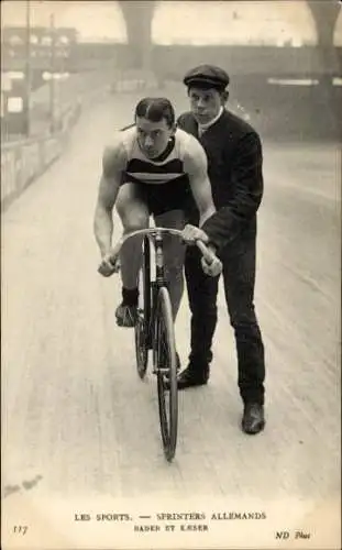 Ak Bahnradfahrer, Sprinter Bader und Käser, Deutschland