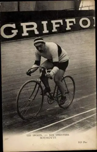 Ak Bahnradfahrer Bourotte, Radrennbahn