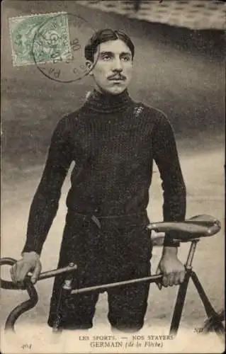Ak Bahnradfahrer Germain de la Fleche, Steher