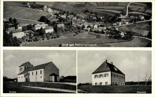 Ak Rathsmannsdorf Windorf in Niederbayern, Landschaftsaufnahme, Kirche, Pfarrhof, Gruß aus Rathsm
