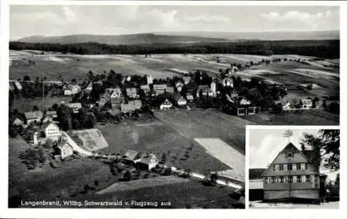 Ak Schömberg Loßburg im Schwarzwald, Luftaufnahme von Langenbrand, Gasthaus zum Hirsch, Bauernhäu