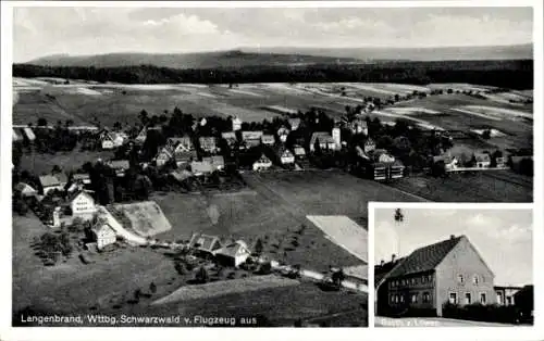 Ak Schömberg Loßburg im Schwarzwald, Luftaufnahme von Langenbrand, Gasthaus zum Löwen, Landschaft