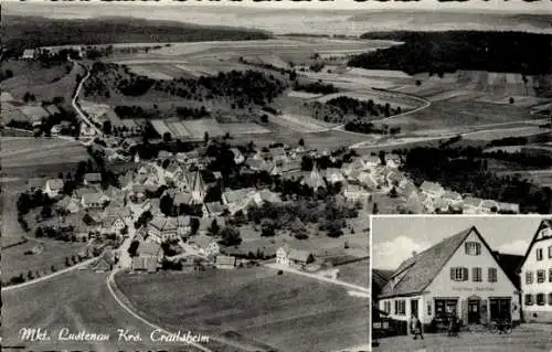 Ak Crailsheim in Württemberg, Luftaufnahme von Lustenau, weite Landschaft, kleine Häuser, ntext