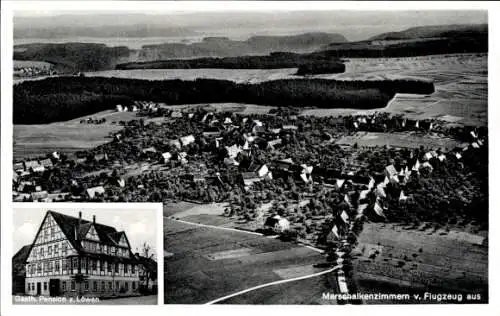 Ak Marschalkenzimmern Dornhan im Schwarzwald, Luftaufnahme, Gasthaus Pension Löwen, schöner Saal