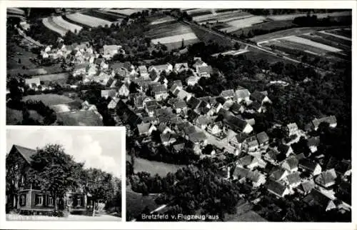 Ak Bretzfeld in Württemberg, Luftaufnahme von  Gasthaus z. Eisenbahn, gepflegte Getränke, schöne 