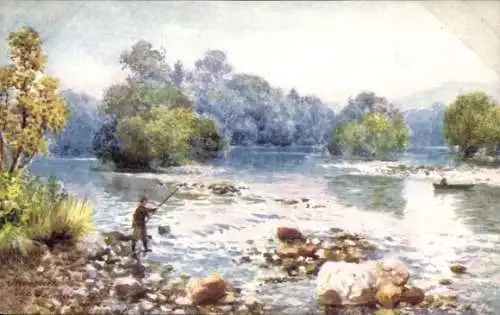 Künstler Ak Schottland, The Islands, Angler am Ufer