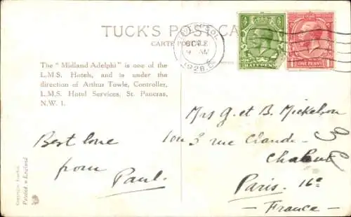 PC Liverpool Merseyside England, Midland Adelphi Hotel