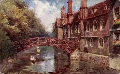 Künstler Ak Flower, Charles F., Cambridge East England, Queens College and Bridge