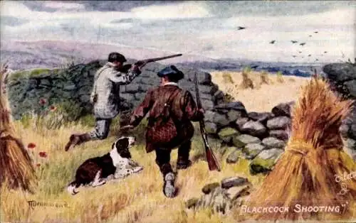 Künstler Ak Blackcock Shooting, Jäger, Jagdhund
