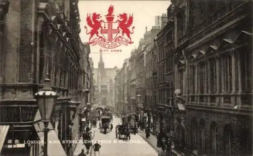 Ak London England, Straßenansicht, Wappen