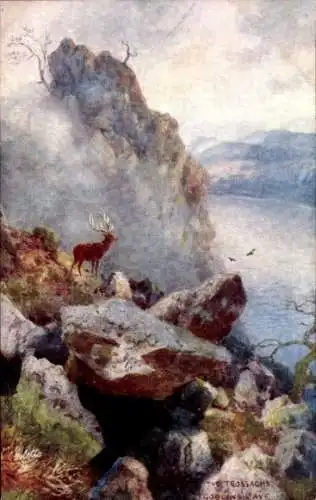 Künstler Ak Schottland, The Trossachs Goblin's Cave