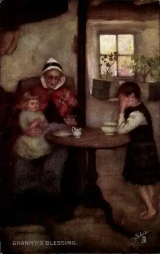 Künstler Ak Großmutters Segen, Oma mit Enkelkindern