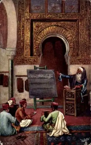Künstler Ak A Travers le Monde, Kinder in der Schule, Araber, Marokko, Tuck 812