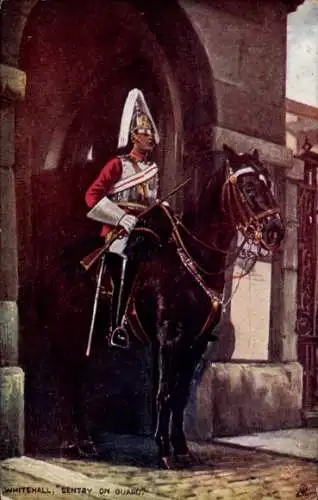 Künstler Ak London City, Whitehall, Sentry on guard, Reiter, Tuck 6412