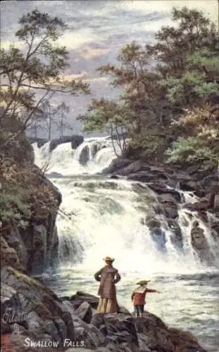Künstler Ak Swallow Falls, Katarakte am Fluss Lingwy in der Nähe von Bettws-y-Coed