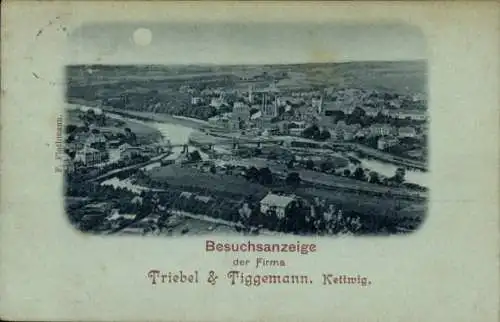 Mondschein Ak Kettwig Essen im Ruhrgebiet, Gesamtansicht, Besuchsanzeige Firma Triebel & Tiggemann