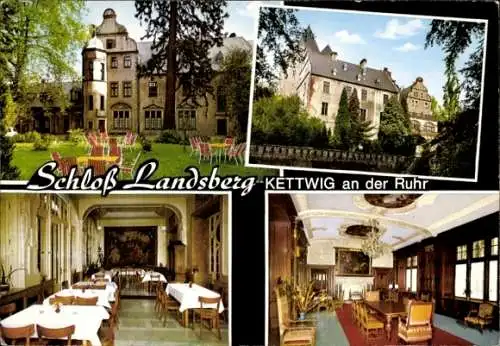 Ak Ratingen Nordrhein Westfalen, Schloss Landsberg bei Kettwig, Garten, Saal