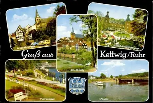 Ak Kettwig Essen im Ruhrgebiet, Hotel Schloss Hugenpoet, Stausee, Ruhranlagen