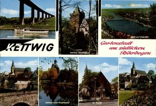 Ak Kettwig Essen im Ruhrgebiet, Totale, Stausee, Kirche, Schloss Landsberg