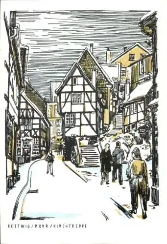 Ak Kettwig Essen im Ruhrgebiet, Kirchtreppe, Altstadt