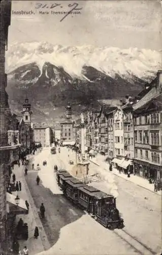 Ak Innsbruck Tirol Österreich, Maria Theresienstraße, Dampflok