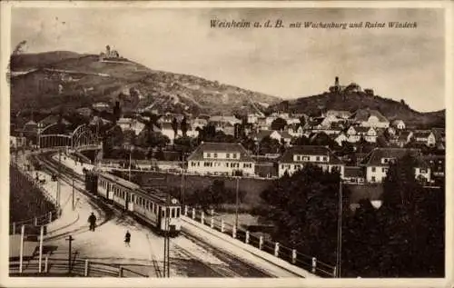 Ak Weinheim an der Bergstraße Baden, Historische Stadtansicht, Wachenburg, Ruine Windeck, Straßen
