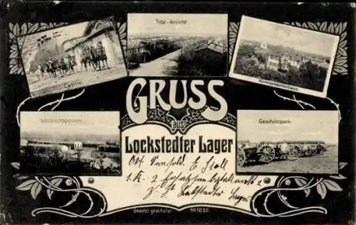 Ak Lockstedt in Holstein, Lockstedter Lager, Gesamtansicht, Casino, Wellblechbaracken, Geschützpark