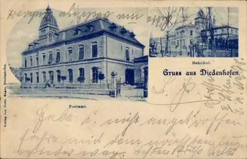 Ak Thionville Diedenhofen Lothringen Moselle, Bahnhof, Postamt, Gruss aus Diedenhofen