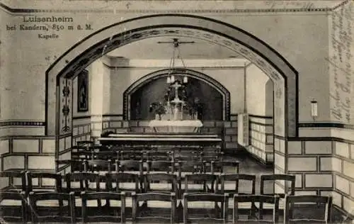 Ak Kandern im Schwarzwald Baden, Kapelle im Luisenheim, Stühle, Innenansicht, religiös, einfache 