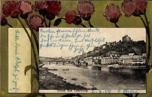 Ak Saarburg an der Saar Bezirk Trier, Flusslandschaft, Stadtansicht,  Burg