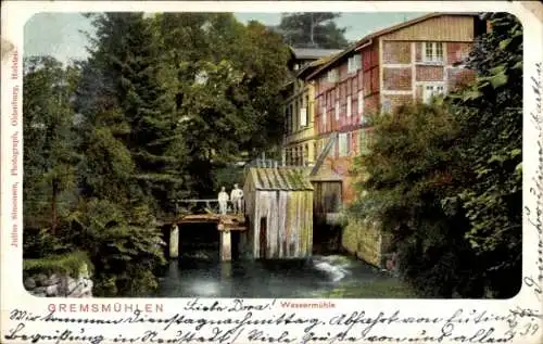Ak Gremsmühlen Malente in Ostholstein, Wassermühle, idyllische Landschaft, Abbildung von Gebäuden