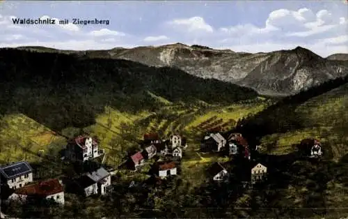 Ak Olešnice Waldschnitz Ústí nad Labem Aussig an der Elbe, Gesamtansicht, Ziegenberg