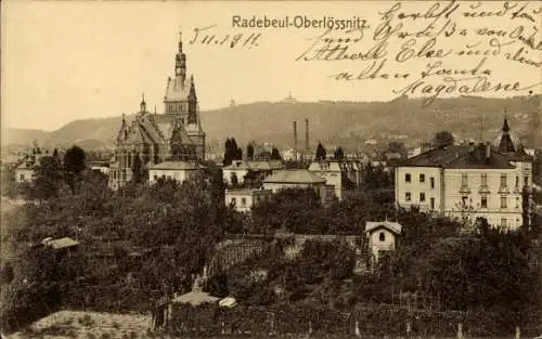 Ak Oberlössnitz Oberlößnitz Radebeul Sachsen, Gesamtansicht, Kirche