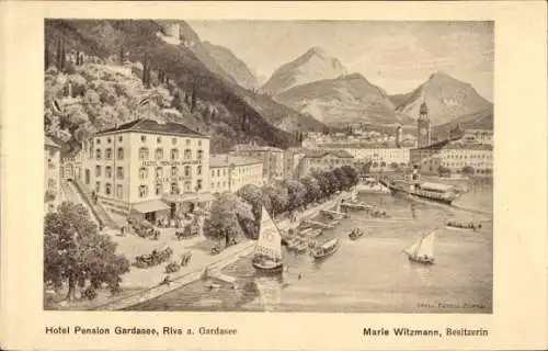 Ak Riva del Garda Trentino, Hotel Pension Gardasee, Berge, See, Segelboote, Marie Witzmann
