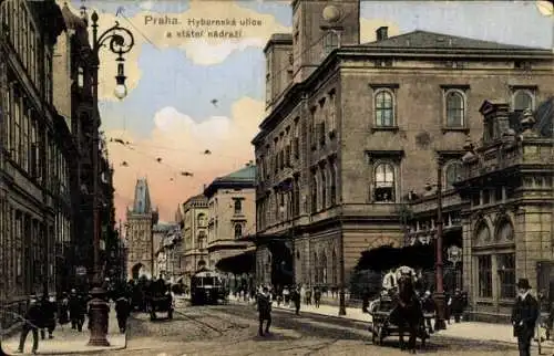 Ak Praha Prag Tschechien, Hybernská ulice, städtischer Bahnhof,  Architektur, Straßenansicht