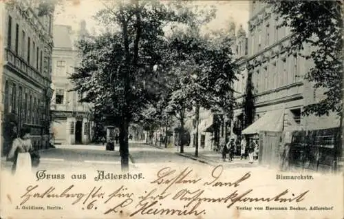 Ak Berlin Treptow Adlershof, Gruss aus  Bismarckstr.,  Architektur, Menschen auf der Straße