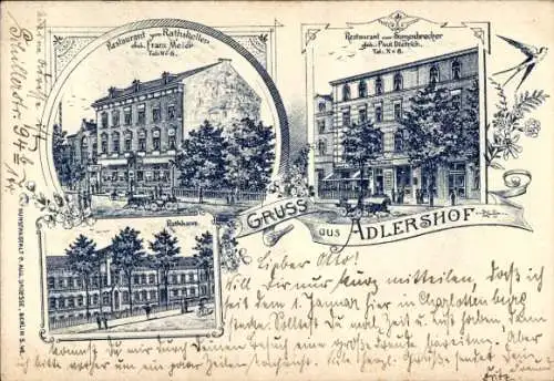 Ak Berlin Treptow Adlershof, Vorderansicht von Restaurant Rathskeller, Restaurant Sorgenbacher, R