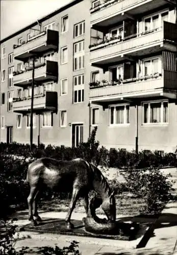 Ak Berlin Treptow Adlershof, Neltestraße, Pferdestatue