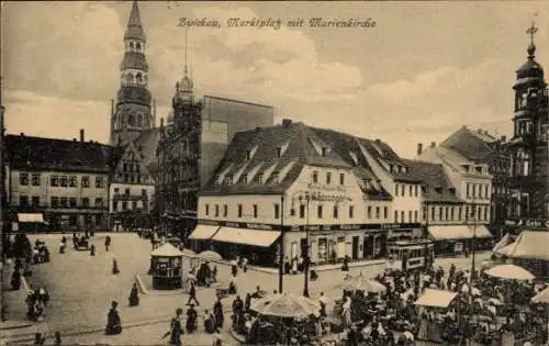 Ak Zwickau in Sachsen, Marktplatz, Marienkirche