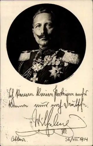 Ak Kaiser Wilhelm II., Portrait, Ich kenne keine Parteien mehr, Zitat 1914