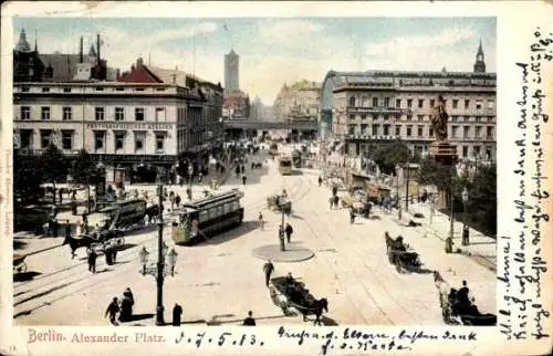 Ak Berlin, Blick auf den Alexanderplatz, Straßenbahn