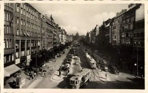 Ak Praha Prag Tschechien, Wenzelsplatz, Straßenbahn