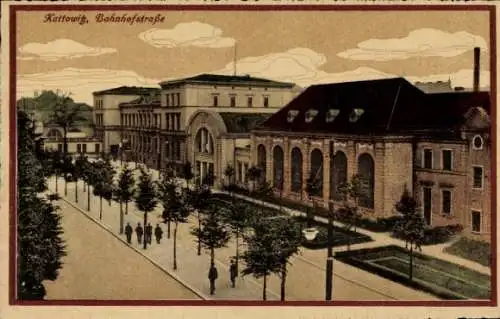Ak Katowice Kattowitz Oberschlesien, Bahnhofstraße